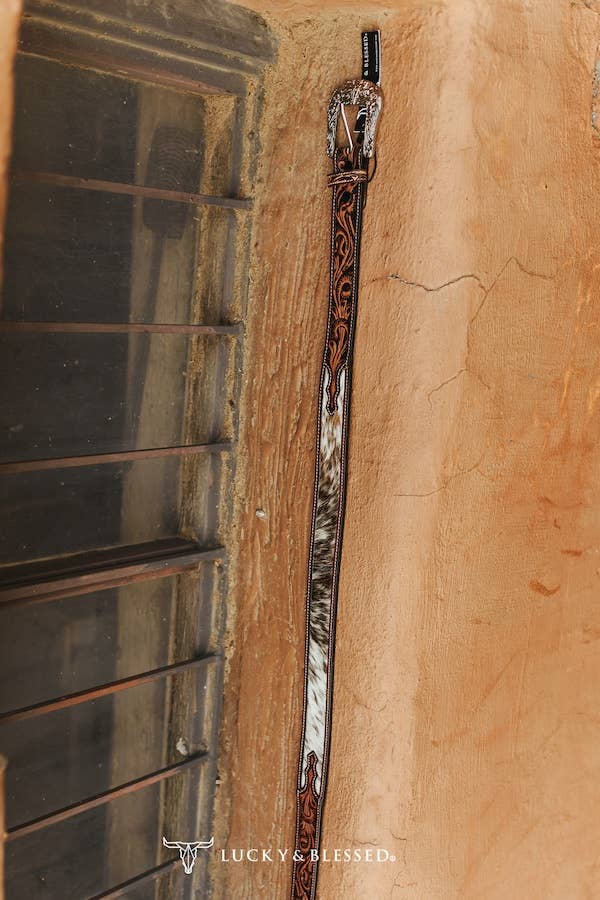 Cowhide Tooled Embroidery Leather Belt W Western Buckle