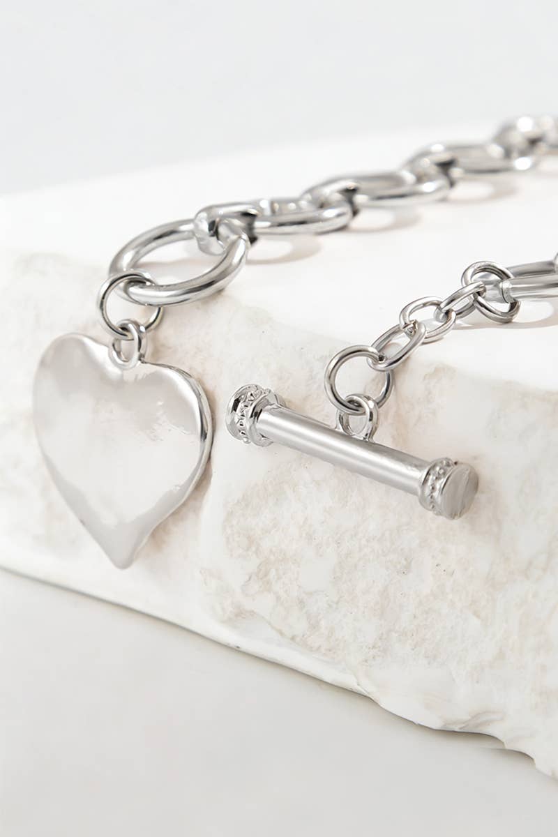 Hammered Heart Toggle Necklace