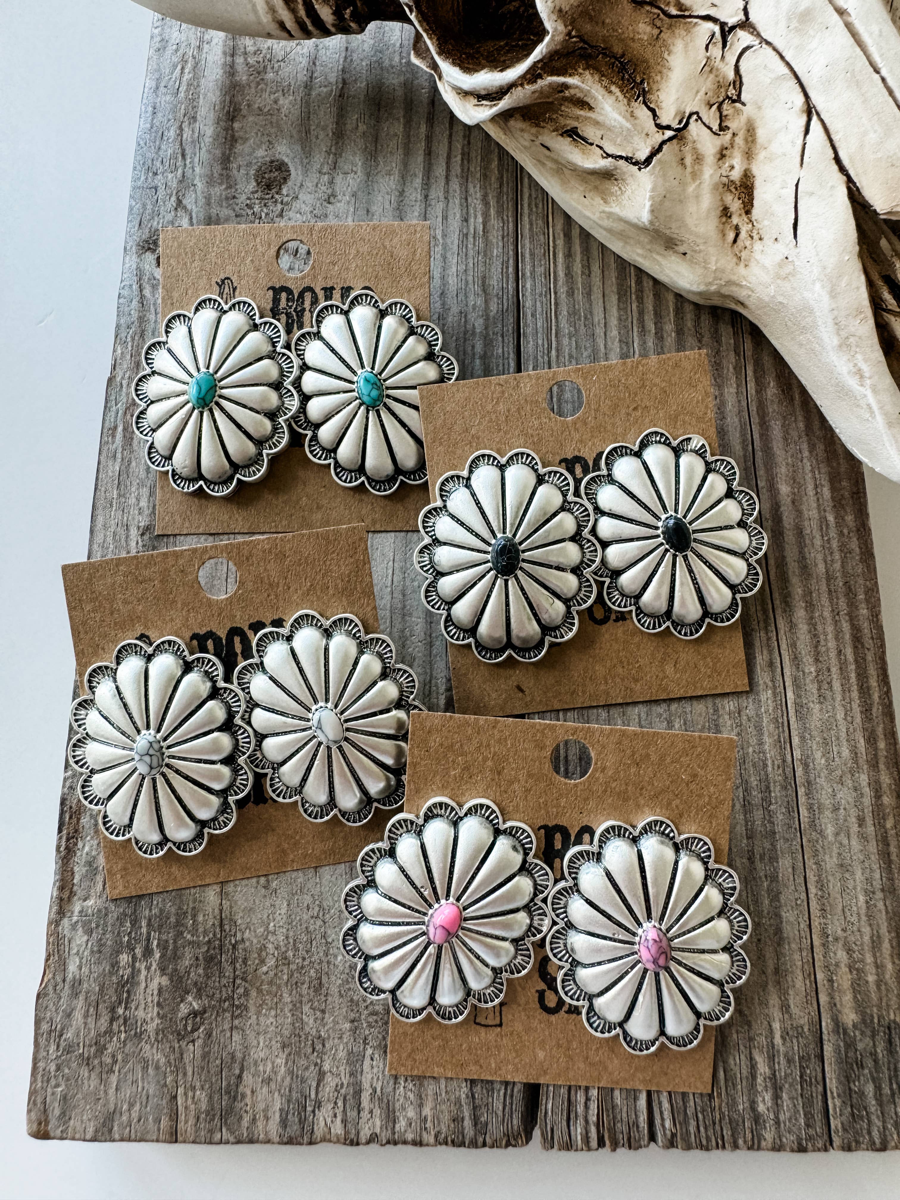 Western Large Concho Stud Earrings