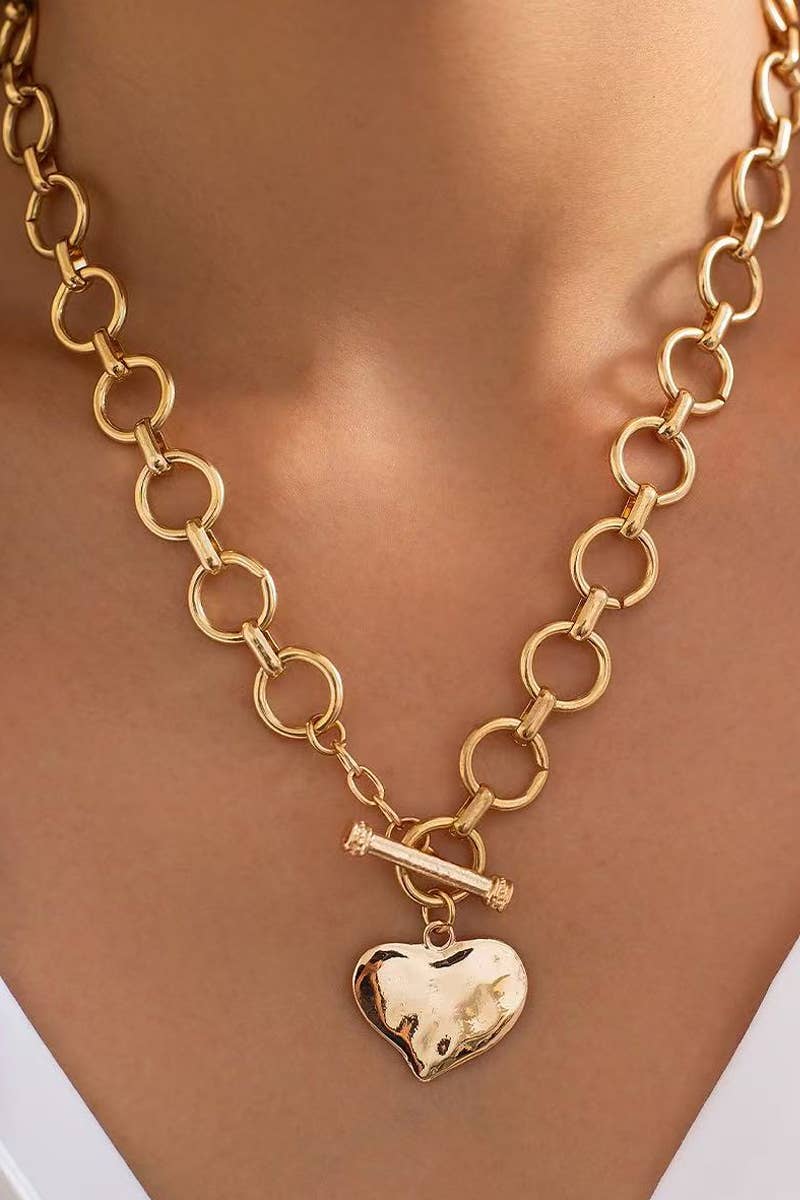 Hammered Heart Toggle Necklace