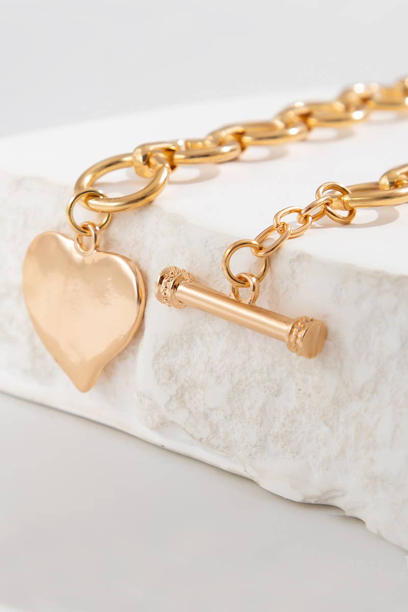 Hammered Heart Toggle Necklace