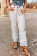 Light Wash High Rise Cuff Frayed Hem Trouser Jeans (28in)