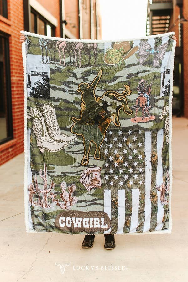 Western Cowboy W Camouflage Background Knit Fleece Blanket