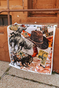 Western Cowboy Collage Ivory Sherpa Knitted Blanket