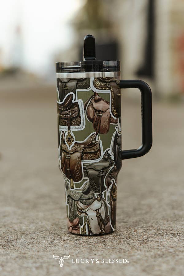 Saddle Collage Printed Flip Straw 40oz Tumbler