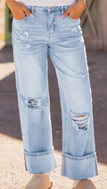 Light Wash Distressed Flare Jeans