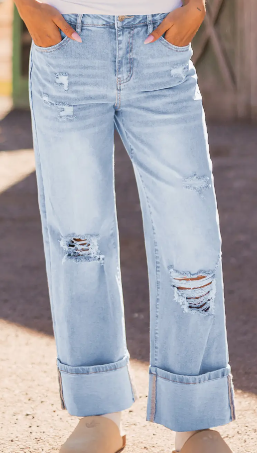 Light Wash Distressed Flare Jeans
