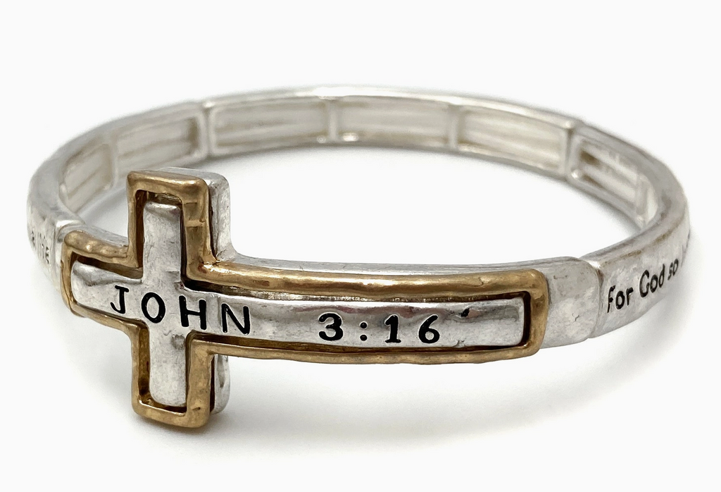 Preorder- Engraved Cross John 3:16 Stretch Bracelet
