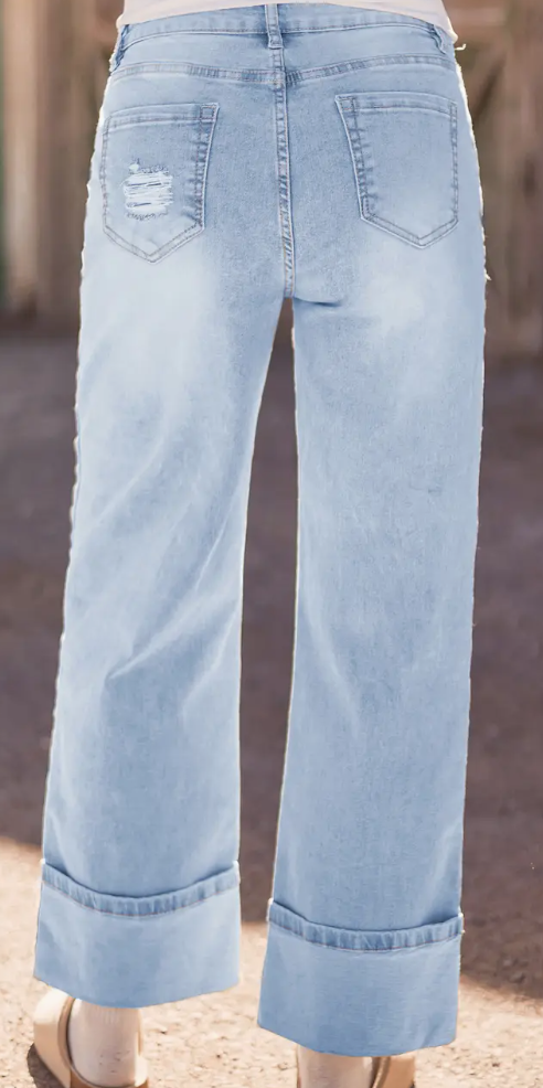 Light Wash Distressed Flare Jeans