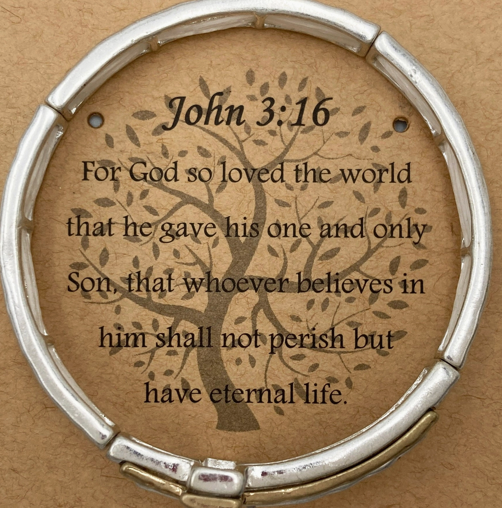 Preorder- Engraved Cross John 3:16 Stretch Bracelet