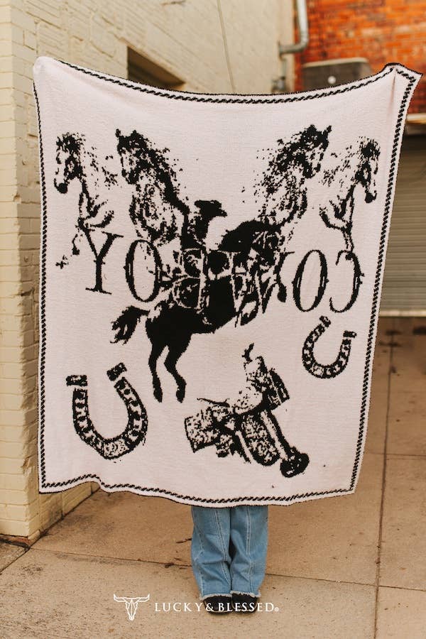 Black Western Cowboy Knitted Polyester Microfiber Blanket