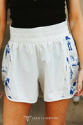 Cream High Waisted Stretch Band Side Horse Panel Shorts