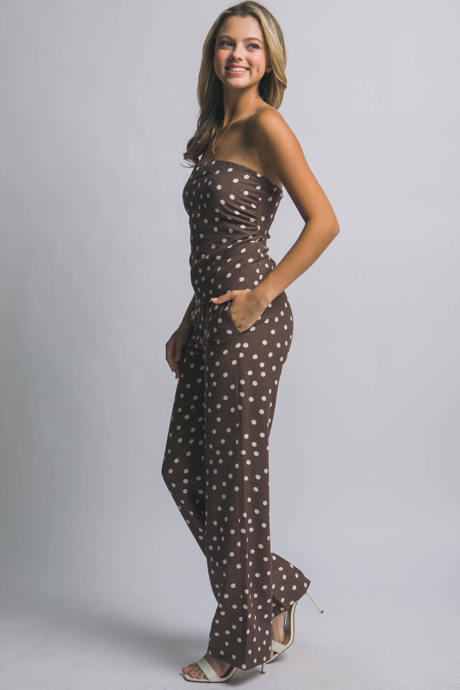 Polka Dot Strapless Top & Pants Set